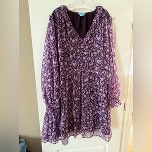 Draper James Floral Purple V Neck Long Sleeve Dress Women’s Size 3X